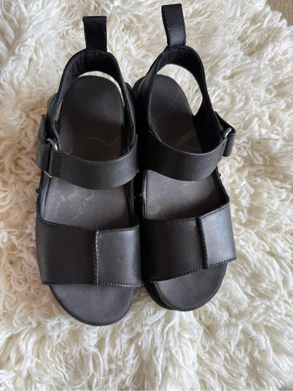 UGG Men's Black Leather Adjustable Slide Sandals